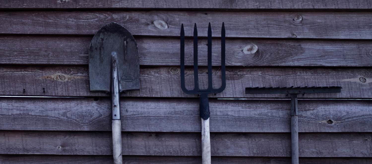 Row of garden tools